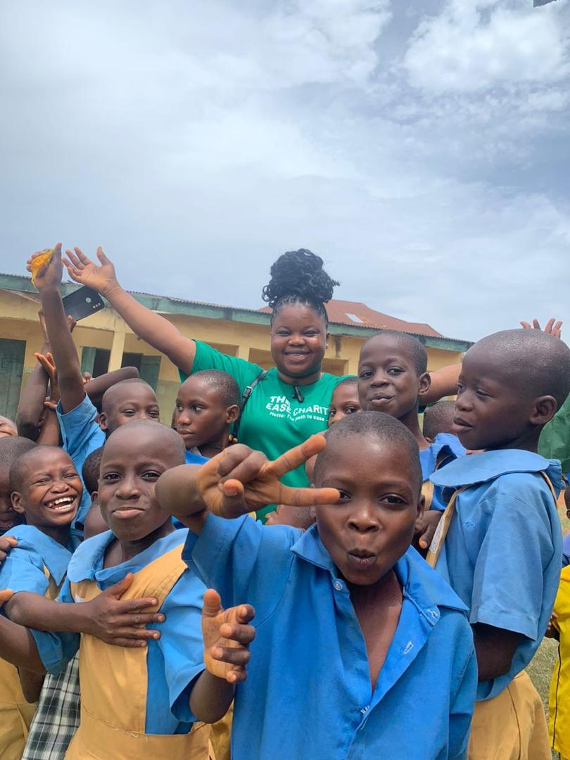 Ease Path founder celebrating with schoolchildren in Lagos